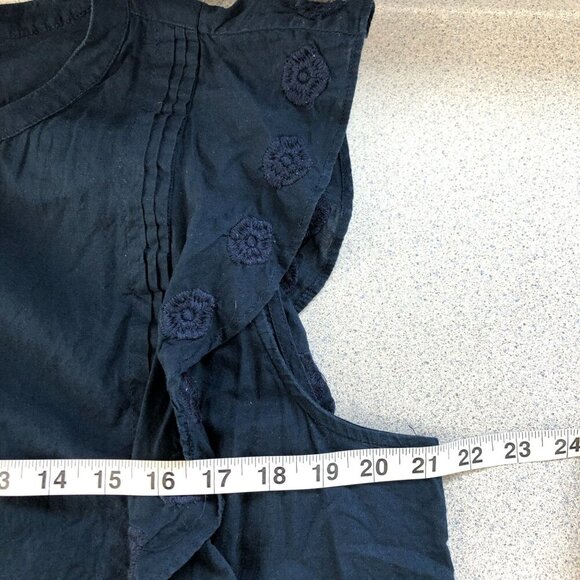J Crew Floral Embroidered Flutter Sleeve Blouse Women 14T Navy Button Front - Picture 8 of 9